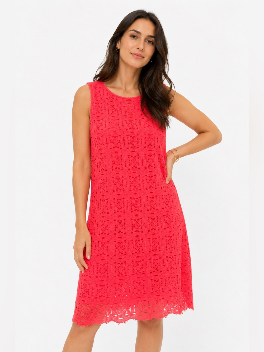 Ronni Nicole Neon Coral Lace Shift Dress Size 10